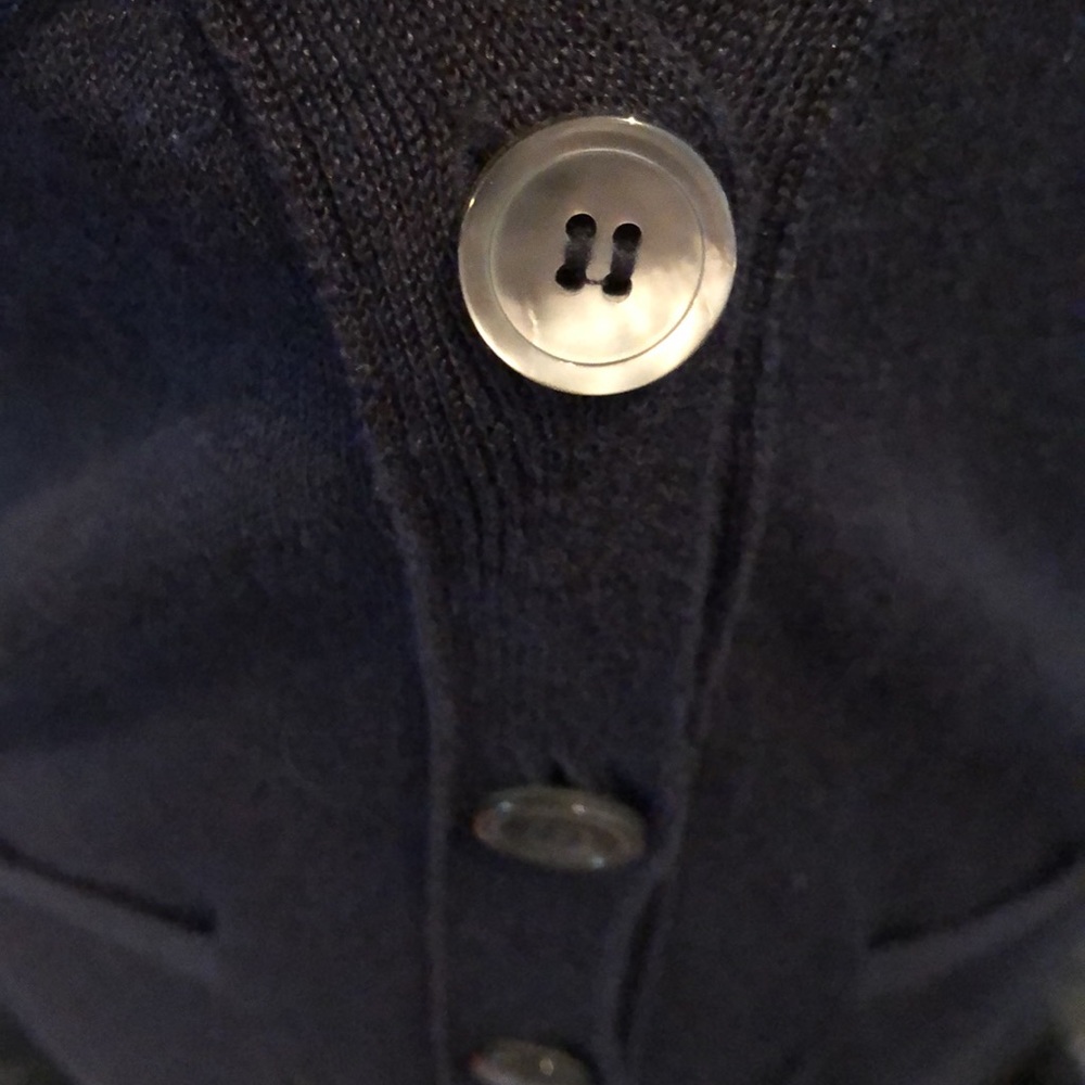 Ann Taylor navy linen button up cardigan top - Picture 4 of 7